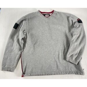 Quiksilver‎ Y2k Mens Gray Long Sleeve Pullover V-Neck Sweater Zip Pockets Size L